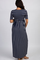 PinkBlush Navy Blue Striped Half Sleeve Maternity Maxi Dress