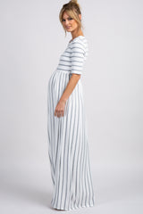 PinkBlush Heather Grey Striped Half Sleeve Maternity Maxi Dress