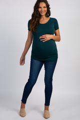 Forest Green Basic Fitted Short Sleeve Maternity Top