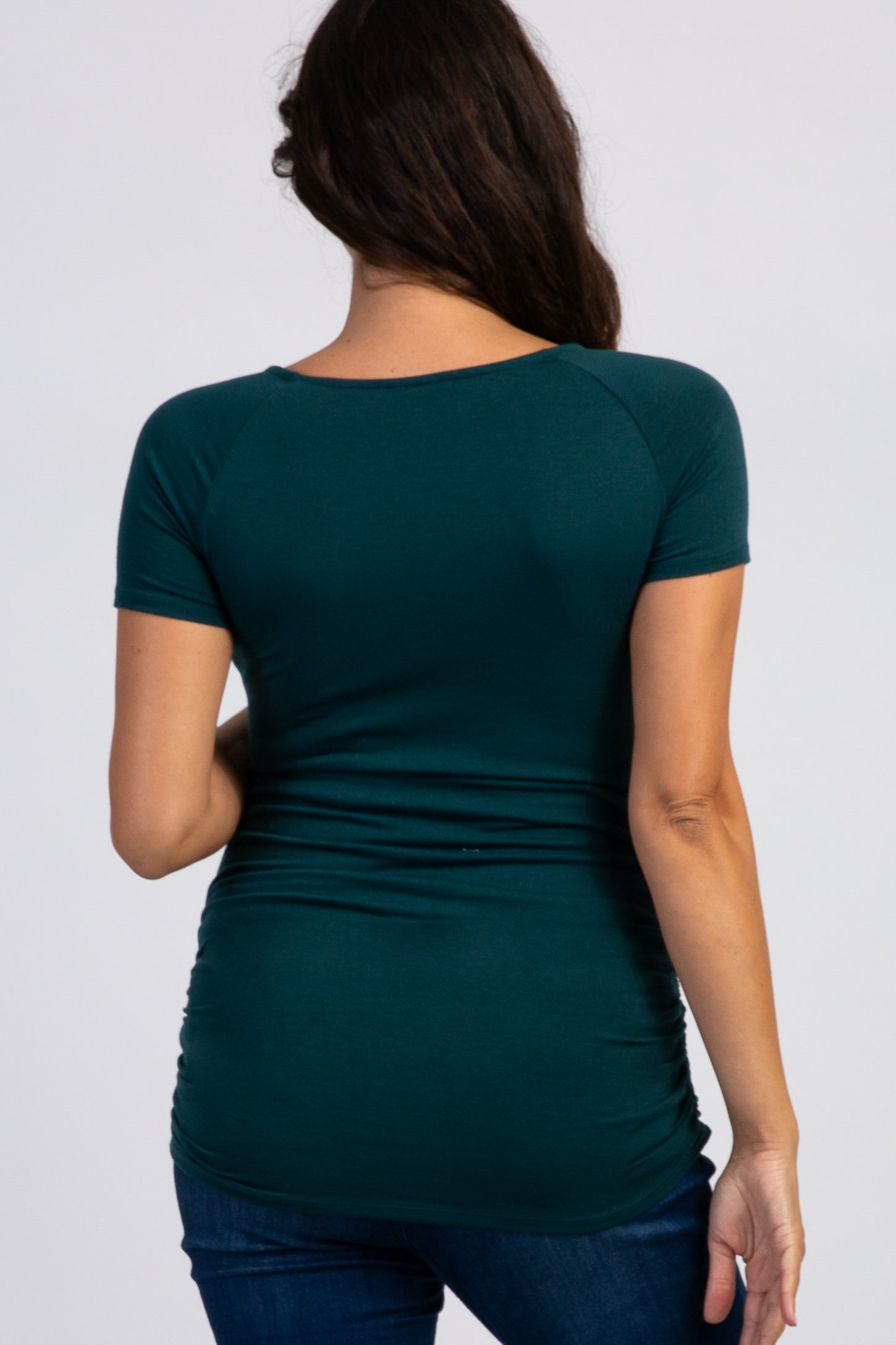 Forest Green Basic Fitted Short Sleeve Maternity Top