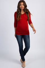 PinkBlush Rust Solid 3/4 Sleeve Ruched Maternity Top