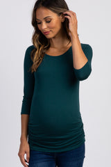 PinkBlush Forest Green Solid 3/4 Sleeve Ruched Maternity Top
