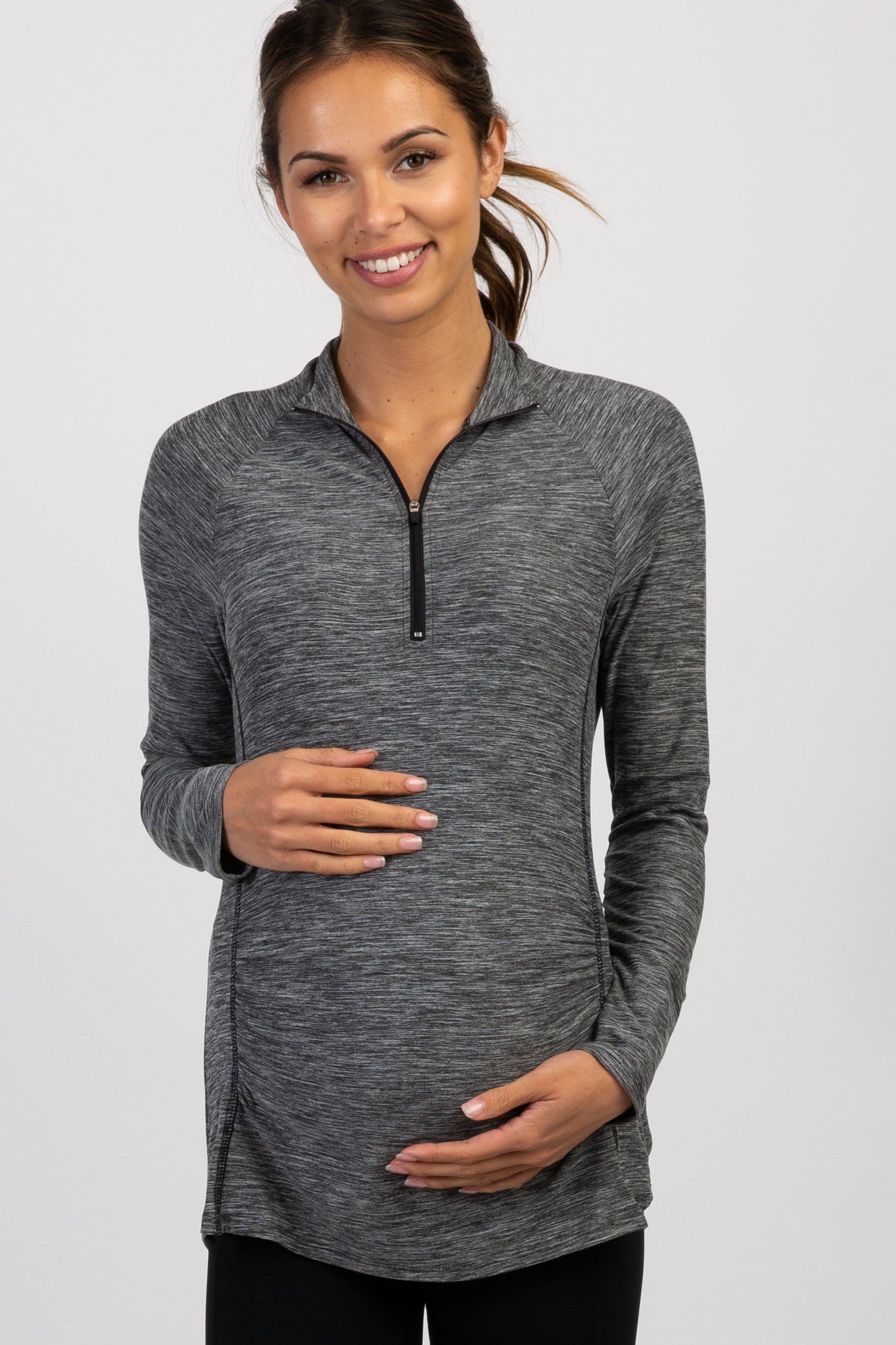 Charcoal Long Sleeve Ruched Maternity Active Top