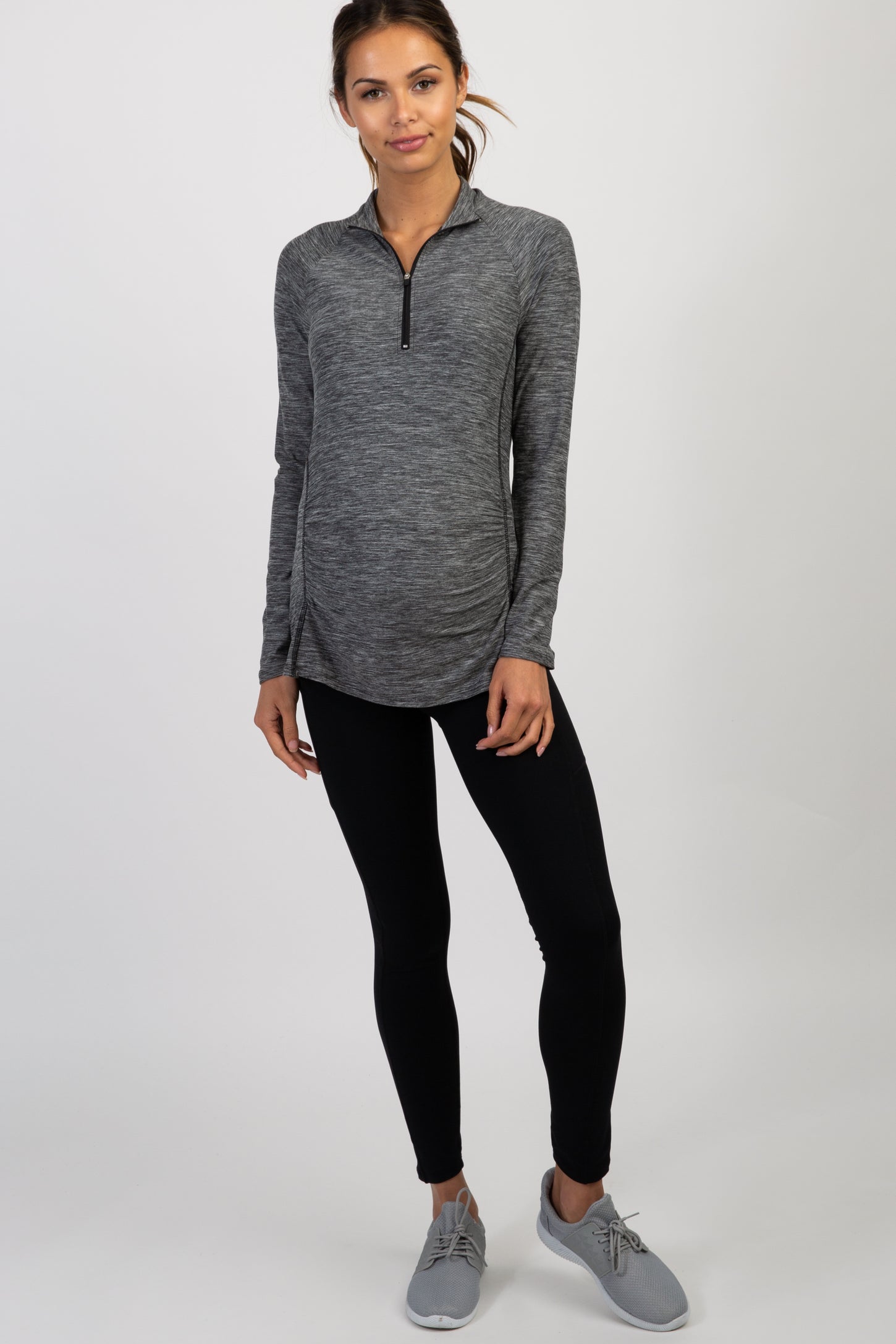 Charcoal Long Sleeve Ruched Maternity Active Top