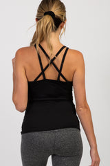PinkBlush Black Crisscross Back Fitted Maternity Active Top
