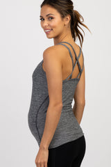 PinkBlush Charcoal Heathered Crisscross Back Fitted Maternity Active Top