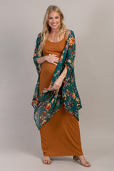 PinkBlush Green Floral Chiffon Draped Front Maternity Cover Up