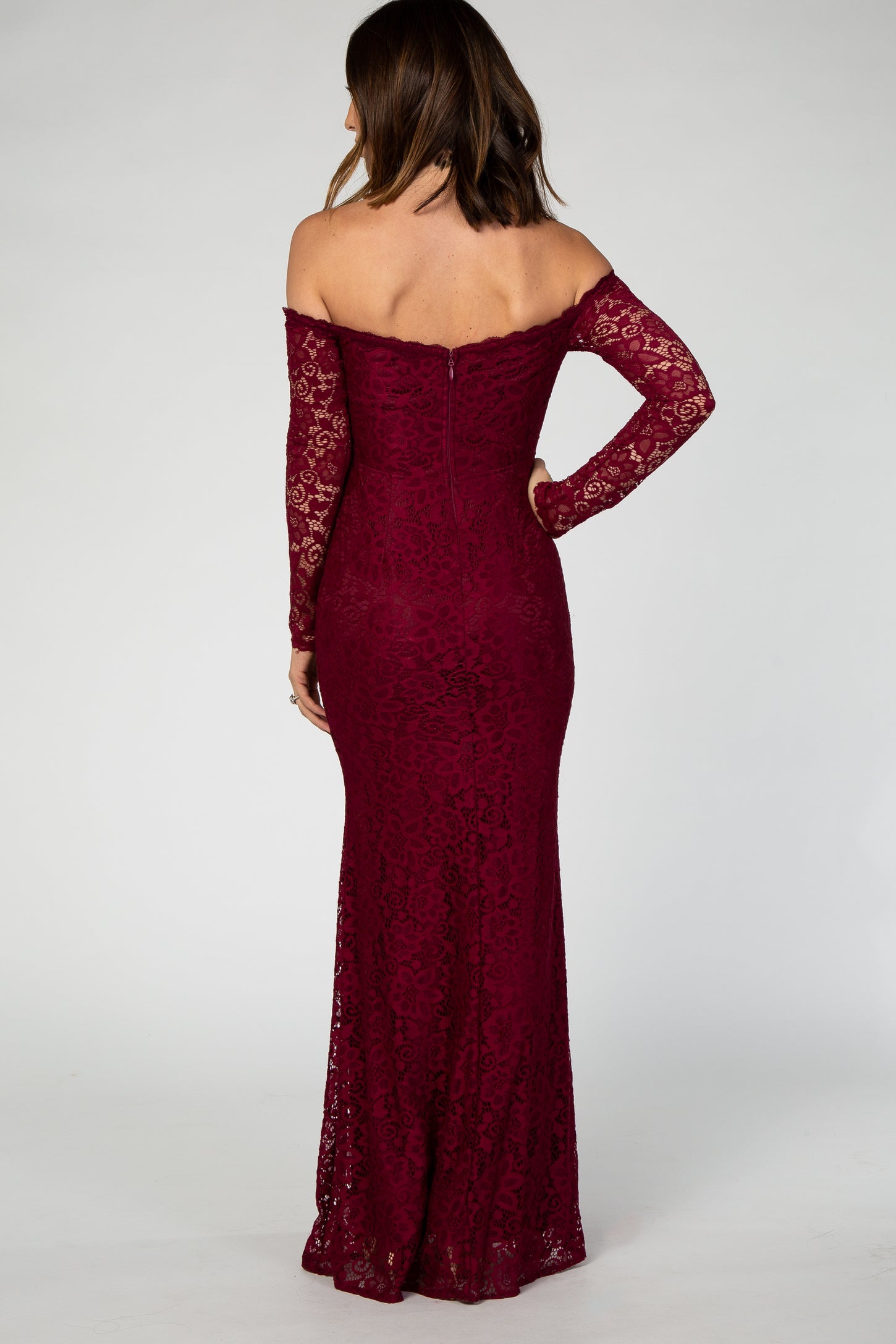PinkBlush Burgundy Lace Off Shoulder Long Sleeve Maxi Dress PinkBlush Burgundy Lace Off Shoulder Long Sleeve Maxi Dress