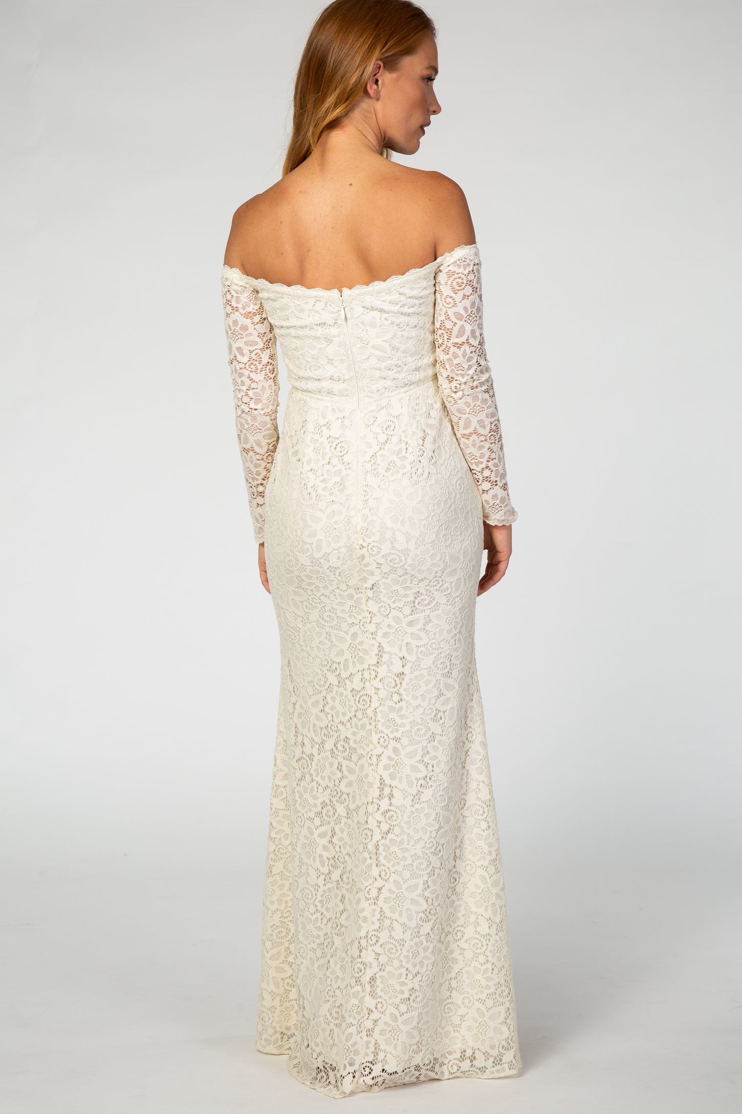 PinkBlush Beige Lace Off Shoulder Long Sleeve Maxi Dress PinkBlush Beige Lace Off Shoulder Long Sleeve Maxi Dress