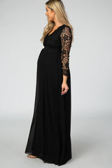 PinkBlush Black Lace Crochet Open Back Maternity Photoshoot Gown/Dress