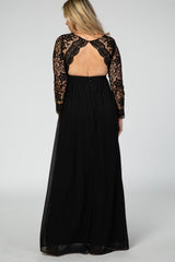 PinkBlush Black Lace Crochet Open Back Maternity Photoshoot Gown/Dress