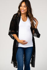 Black Lace Mesh 3/4 Sleeve Maternity Cover Up