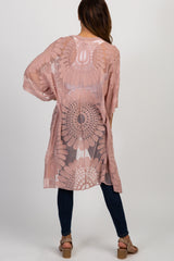 Mauve Lace Mesh 3/4 Sleeve Cover Up