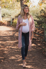 Mauve Lace Mesh 3/4 Sleeve Maternity Cover Up