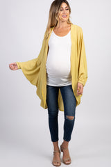 Yellow Ribbed Long Sleeve Draped Maternity Cardigan
