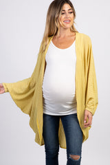 Yellow Ribbed Long Sleeve Draped Maternity Cardigan