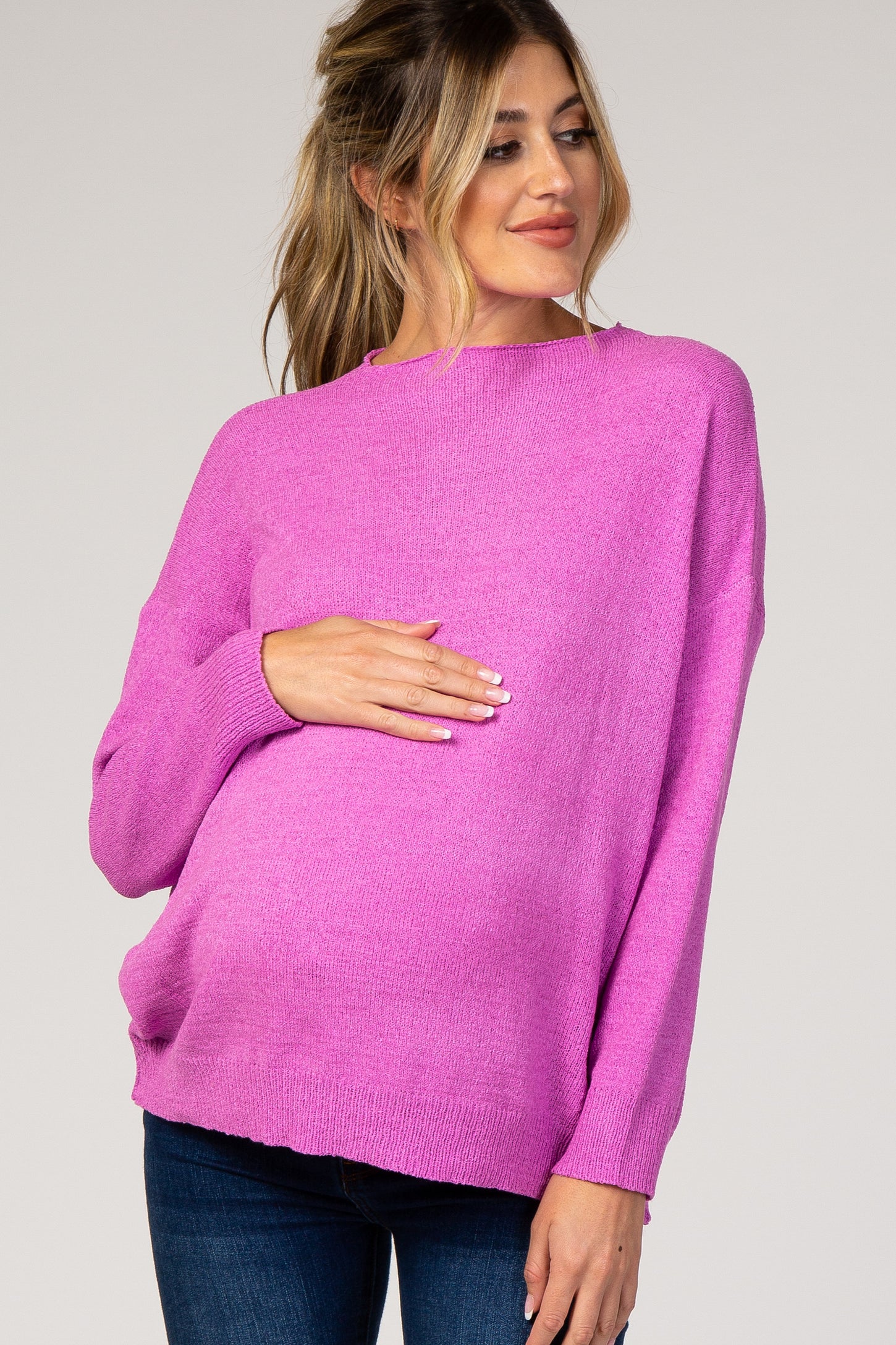 Pink Wide Neck Maternity Sweater