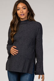 Charcoal Mock Neck Flare Sleeve Maternity Top