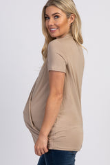 PinkBlush Mocha Pleated Wrap Accent Maternity/Nursing Top