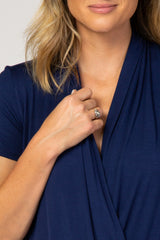 PinkBlush Navy Pleated Wrap Accent Nursing Top