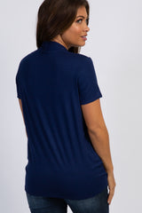 PinkBlush Navy Pleated Wrap Accent Maternity/Nursing Top