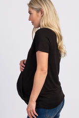 PinkBlush Black Pleated Wrap Accent Maternity/Nursing Top