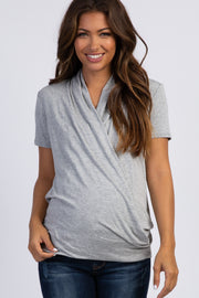 PinkBlush Grey Pleated Wrap Accent Maternity/Nursing Top
