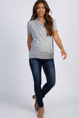 PinkBlush Grey Pleated Wrap Accent Maternity/Nursing Top