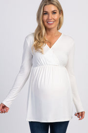 PinkBlush Ivory Long Sleeve Wrap Front Maternity Nursing Top