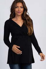 PinkBlush Black Long Sleeve Wrap Front Maternity Nursing Top