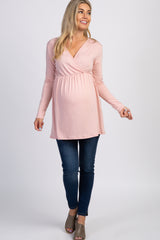 PinkBlush Light Pink Long Sleeve Wrap Front Maternity Nursing Top