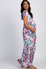 PinkBlush Light Pink Floral Short Sleeve Maternity Maxi Dress