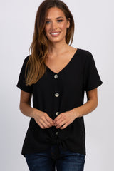 Black Button Tie Front Maternity Top