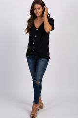 Black Button Tie Front Maternity Top