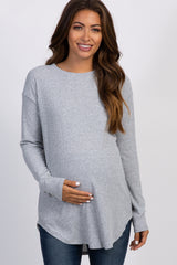 Heather Grey Long Sleeve Ribbed Maternity Top