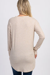 Beige Long Sleeve Ribbed Maternity Top