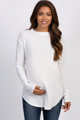 Ivory Long Sleeve Ribbed Maternity Top