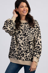 Black Leopard Knit Puff Sleeve Sweater