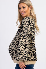 Black Leopard Knit Puff Sleeve Maternity Sweater