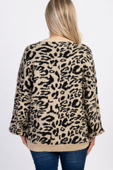 Black Leopard Knit Puff Sleeve Maternity Sweater