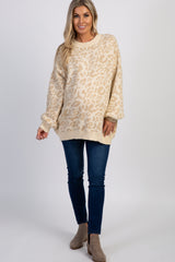Taupe Leopard Knit Puff Sleeve Maternity Sweater