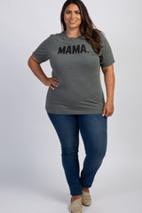 Charcoal Grey Mama Glitter Graphic Plus Top
