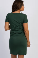 PinkBlush Green Basic Ruched Fitted Maternity Dress