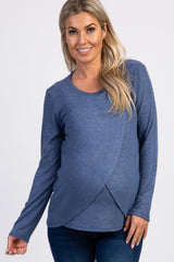 PinkBlush Blue Heathered Long Sleeve Wrap Maternity Nursing Top
