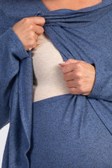 PinkBlush Blue Heathered Long Sleeve Wrap Maternity Nursing Top