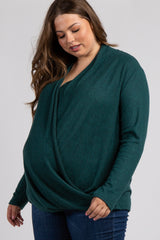 PinkBlush Forest Green Draped Knit Plus Maternity Wrap Top