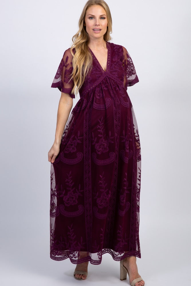 pink blush lace overlay dress PinkBlush Cream Lace Overlay Maternity Maxi Dress