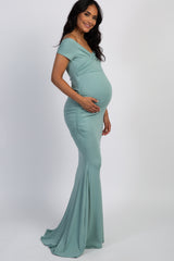 PinkBlush Mint Off Shoulder Wrap Maternity Photoshoot Gown/Dress