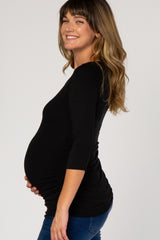 PinkBlush Black Basic Ruched Fitted Maternity Top