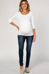 PinkBlush White Basic Ruched Fitted Maternity Top